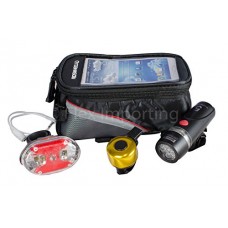 Bike Commuter Kit Includes LED Front & Back Bicycle Lights Set  Bell  Phone Holder Bag - Touchscreen Compatible! - Safety  Visibility  Utility & Convenience - Top Tube Pouch Carry Keys  Wallet - See and Be Seen Night & Day - B00XZLHZUO
